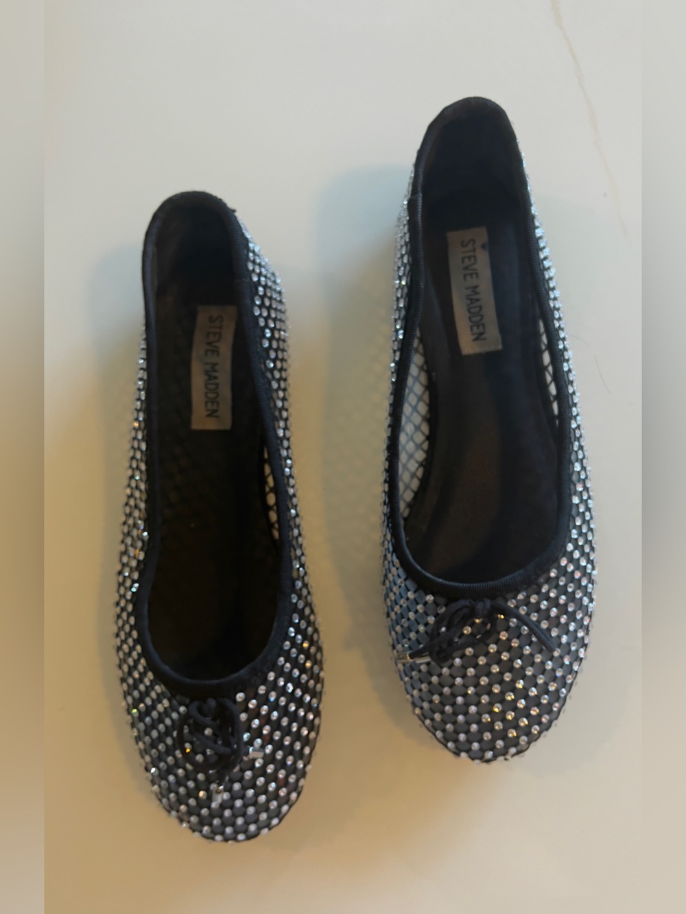 Steve Madden Black Rhinestone Bow Ballet Flats